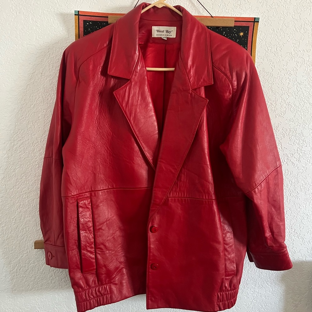 West bay vintage red leather jacket
